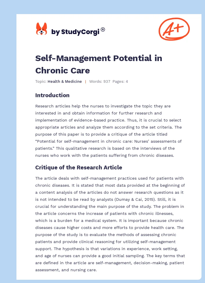 Self-Management Potential in Chronic Care. Page 1