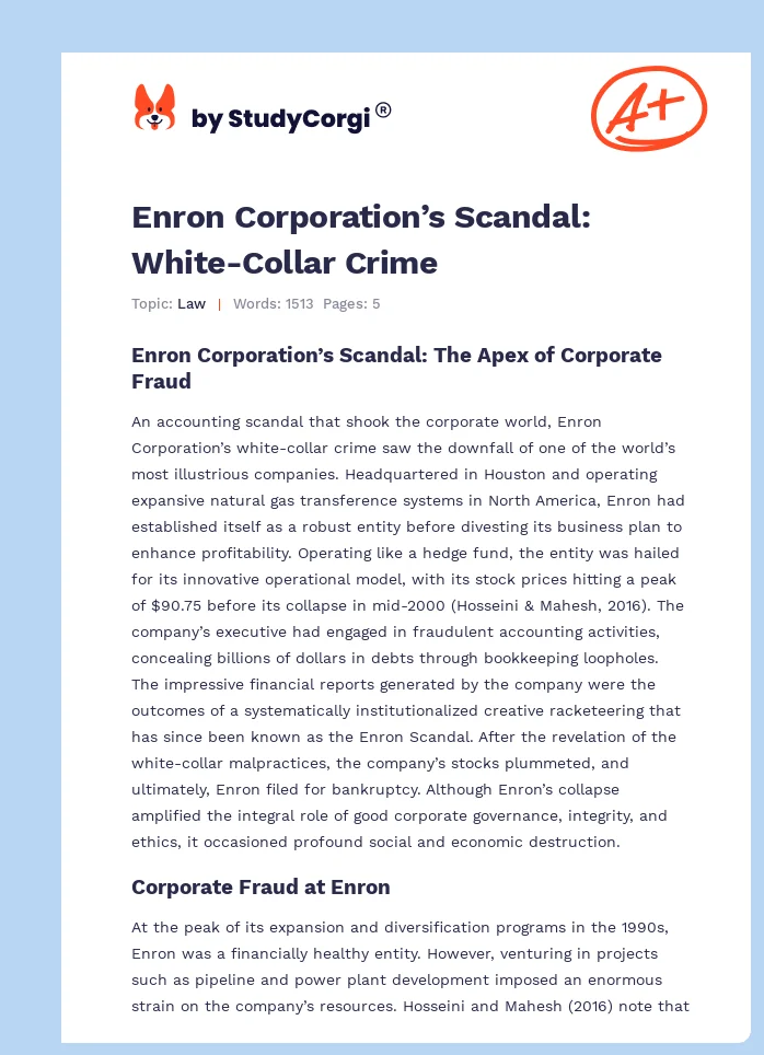 Enron Corporation’s Scandal: White-Collar Crime. Page 1