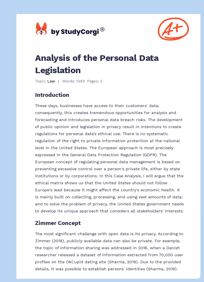 Analysis of the Personal Data Legislation. Page 1