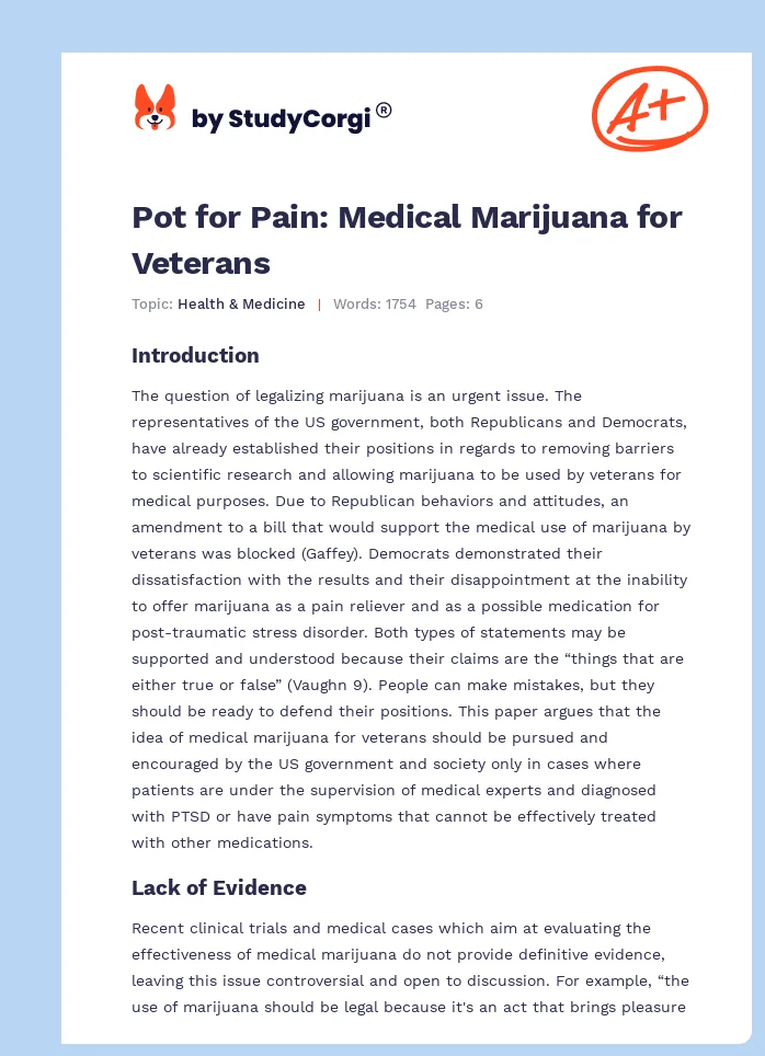 Pot for Pain: Medical Marijuana for Veterans. Page 1