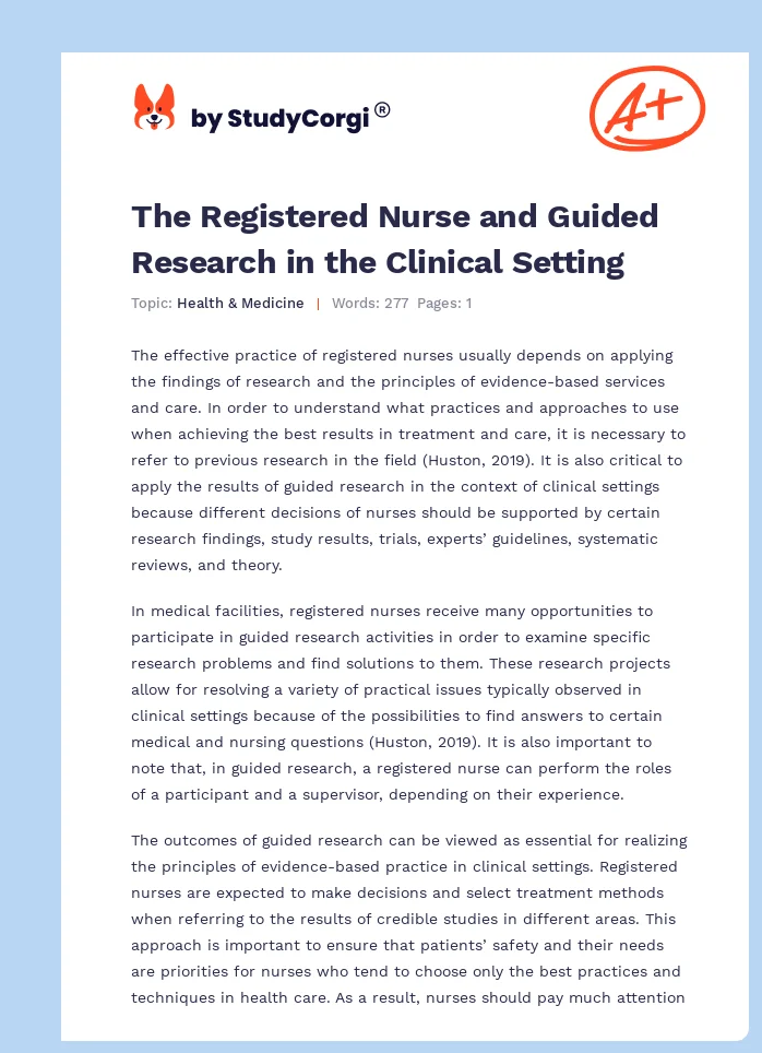 The Registered Nurse and Guided Research in the Clinical Setting. Page 1