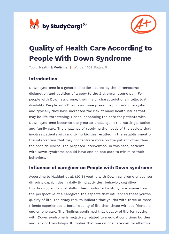 Quality of Health Care According to People With Down Syndrome. Page 1