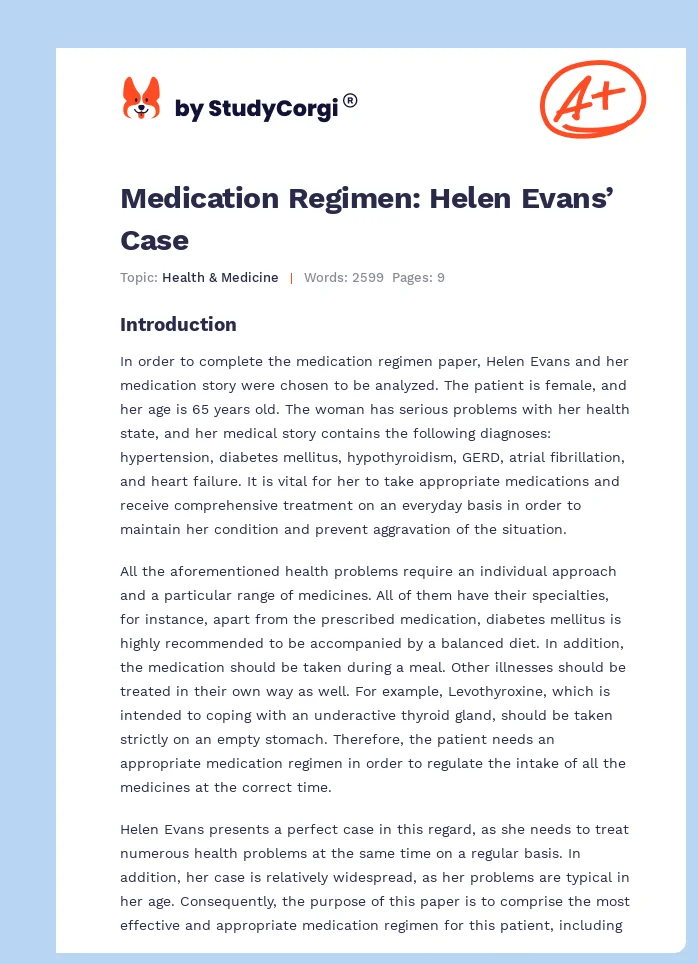 Medication Regimen: Helen Evans’ Case. Page 1