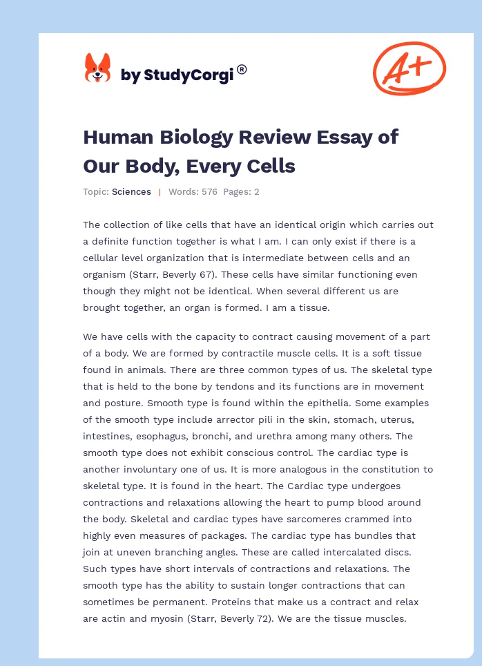 Human Biology Review Essay of Our Body, Every Cells. Page 1