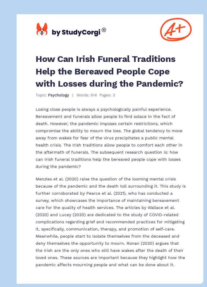 How Can Irish Funeral Traditions Help the Bereaved People Cope with Losses during the Pandemic?. Page 1