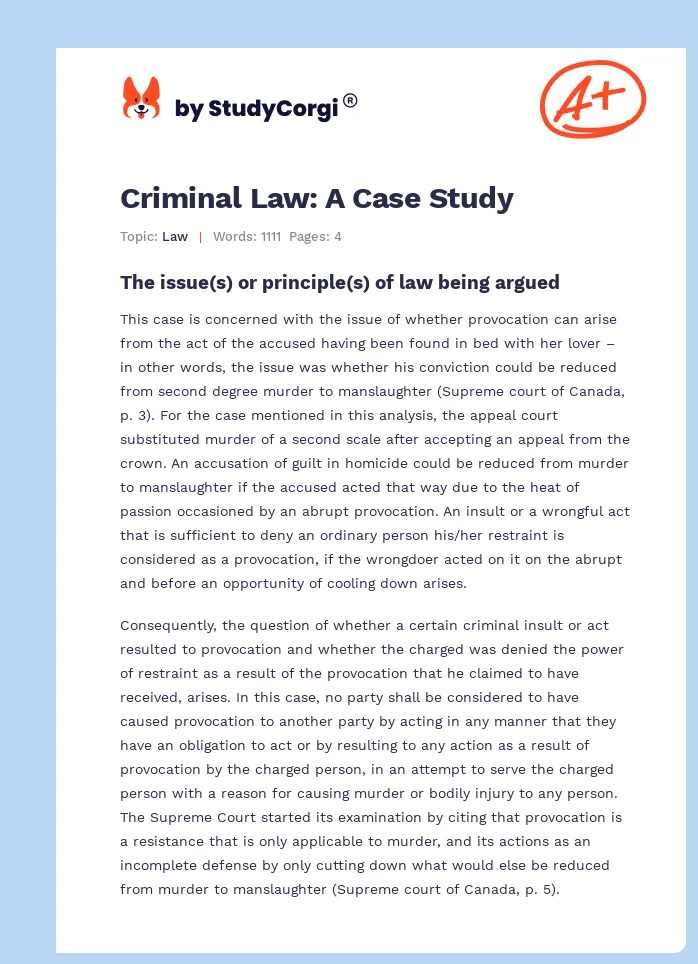 Criminal Law: A Case Study. Page 1