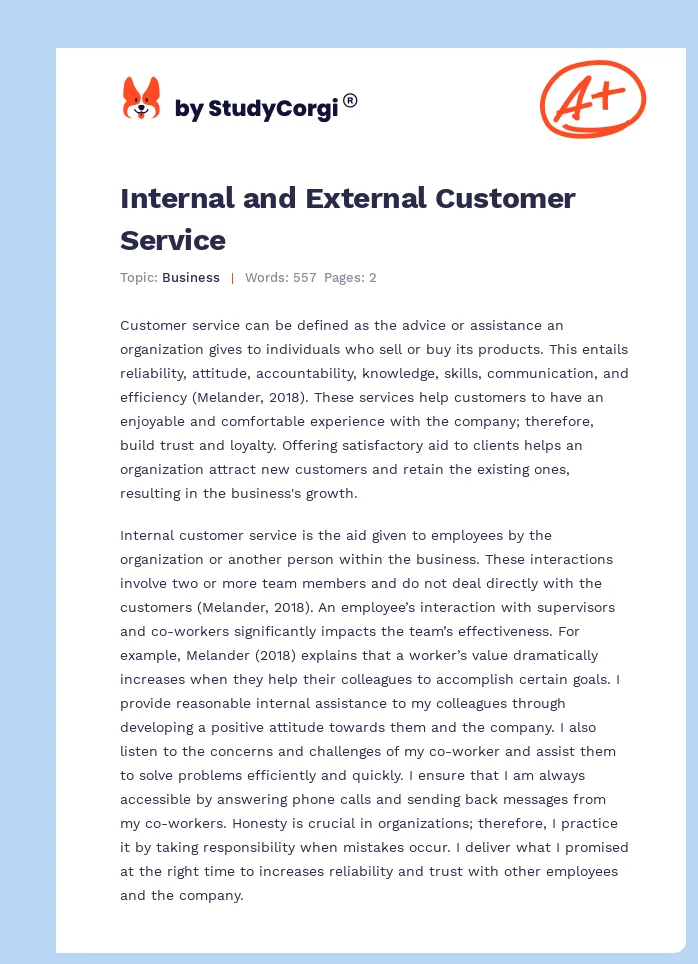 Internal and External Customer Service. Page 1