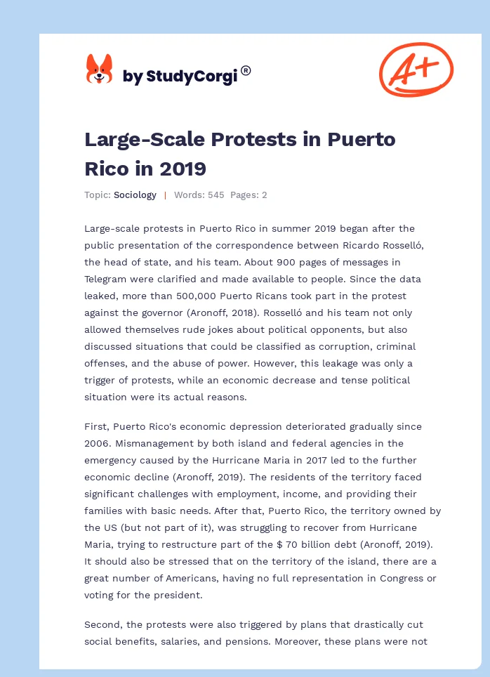 Large-Scale Protests in Puerto Rico in 2019. Page 1