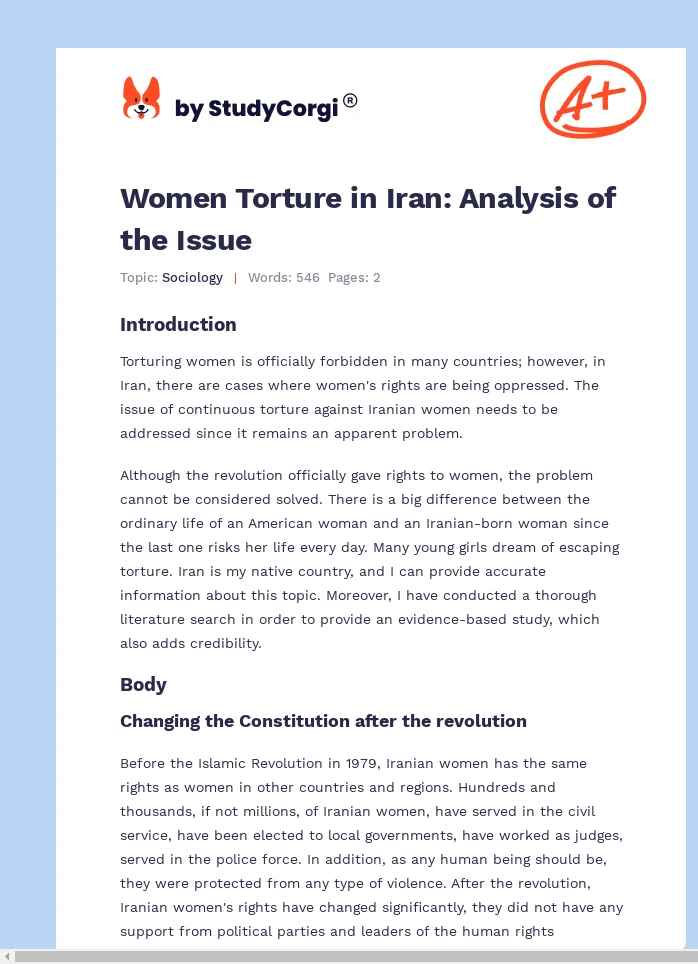 Women Torture in Iran: Analysis of the Issue. Page 1
