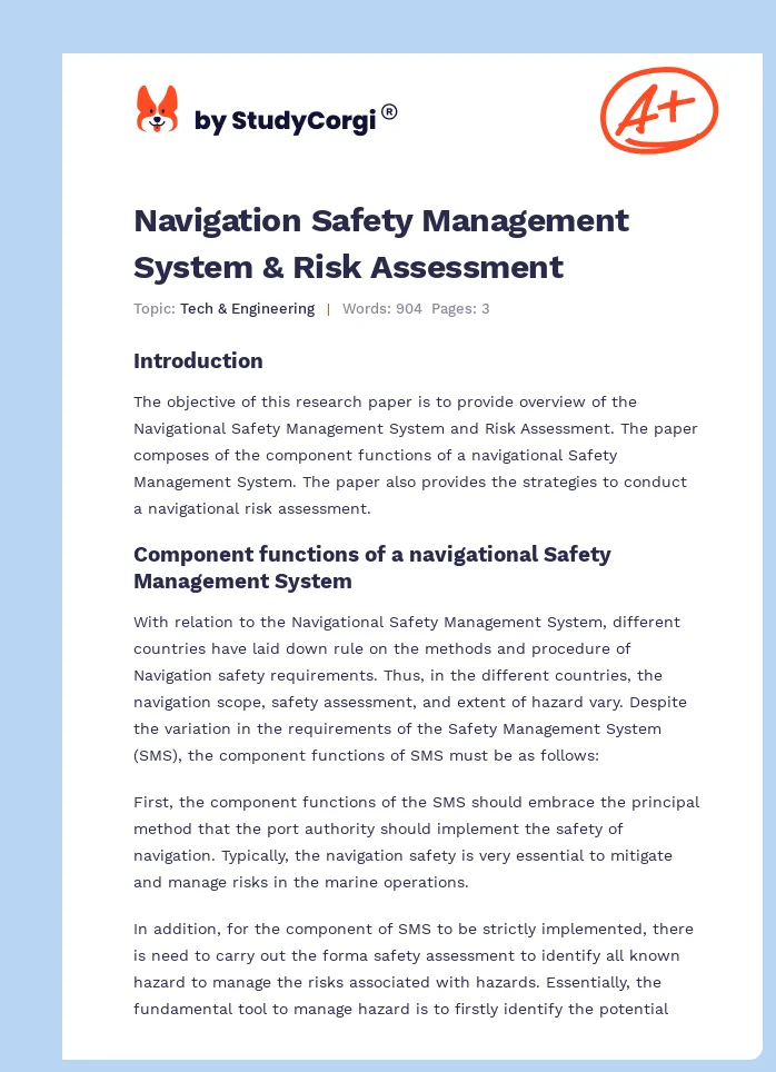 Navigation Safety Management System & Risk Assessment. Page 1