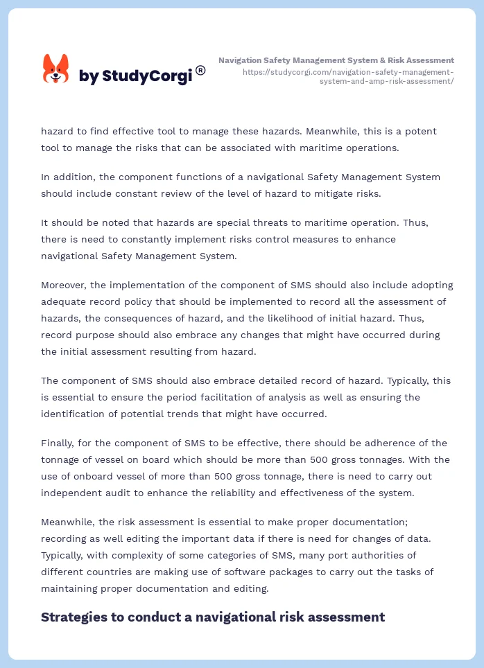 Navigation Safety Management System & Risk Assessment. Page 2