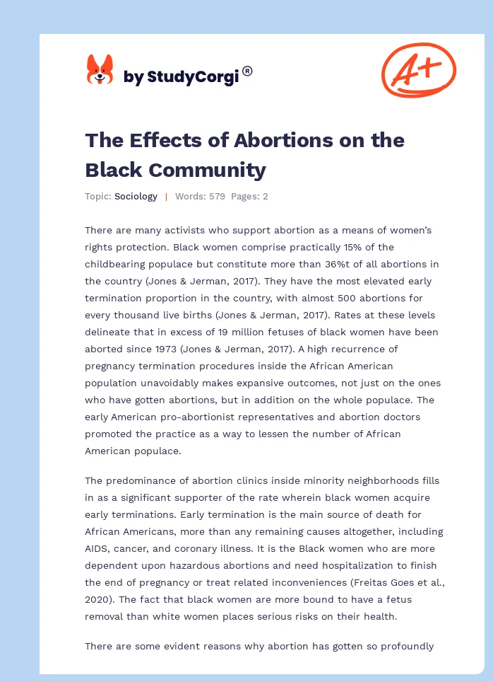 The Effects of Abortions on the Black Community. Page 1