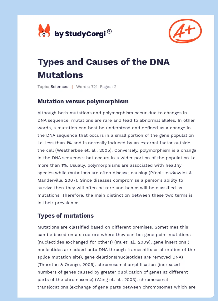 Types and Causes of the DNA Mutations. Page 1