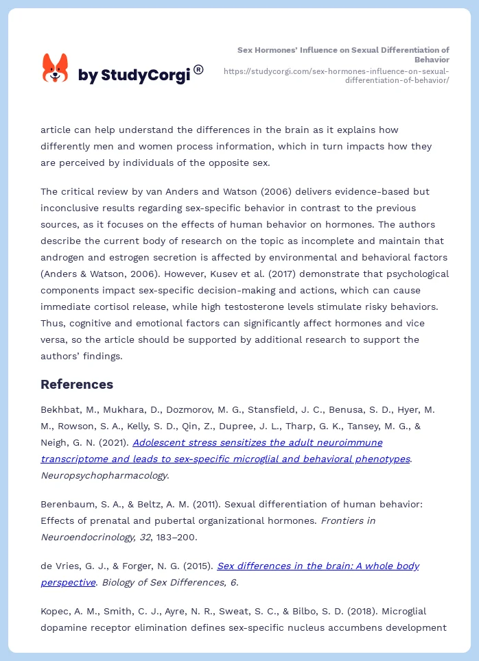 Sex Hormones’ Influence on Sexual Differentiation of Behavior. Page 2