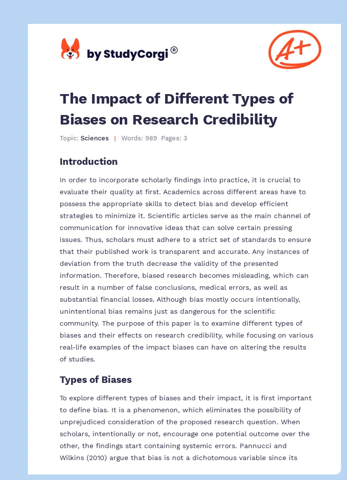 The Impact of Different Types of Biases on Research Credibility. Page 1
