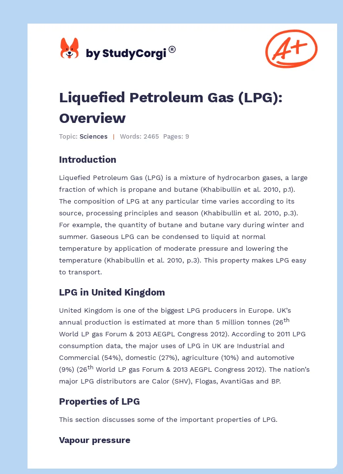 Liquefied petroleum gas (LPG), Description, Uses, & Processing