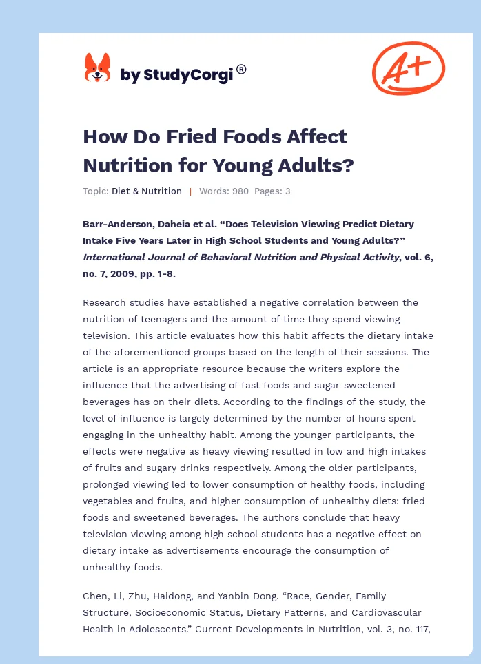 How Do Fried Foods Affect Nutrition for Young Adults?. Page 1