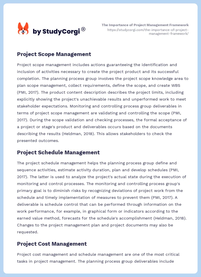 The Importance of Project Management Framework. Page 2