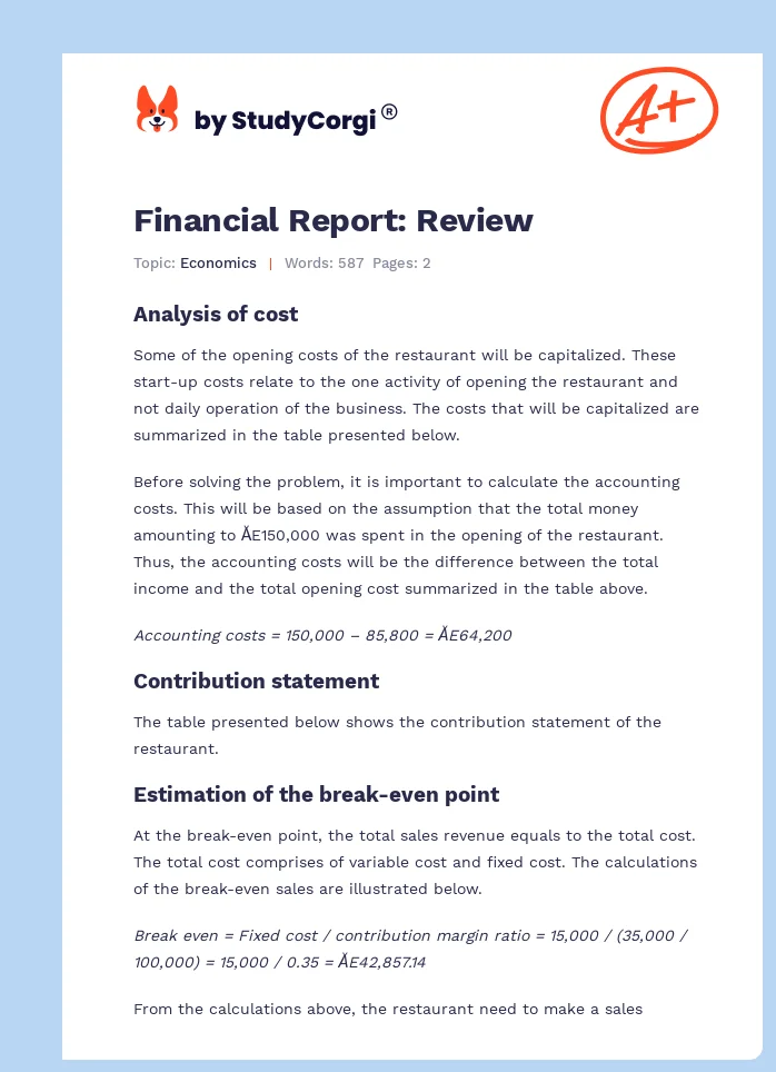 Financial Report: Review. Page 1