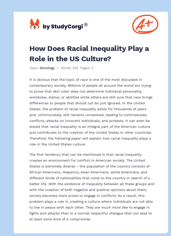 How Does Racial Inequality Play a Role in the US Culture?. Page 1