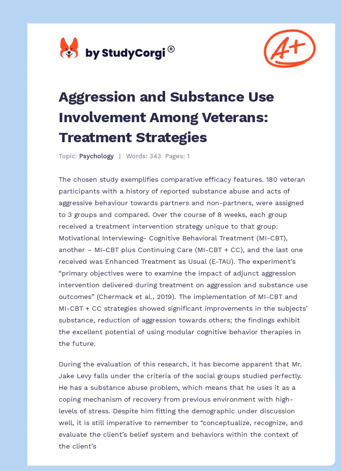 Aggression and Substance Use Involvement Among Veterans: Treatment Strategies. Page 1