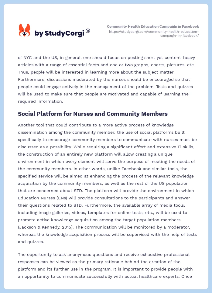 Community Health Education Campaign in Facebook. Page 2