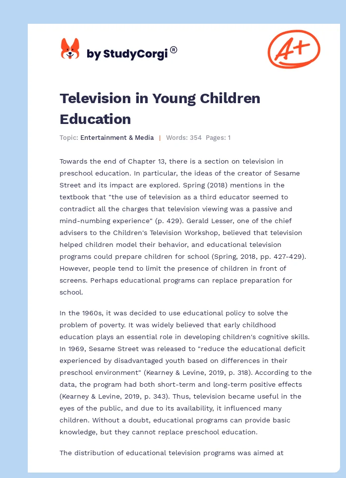 Television in Young Children Education. Page 1