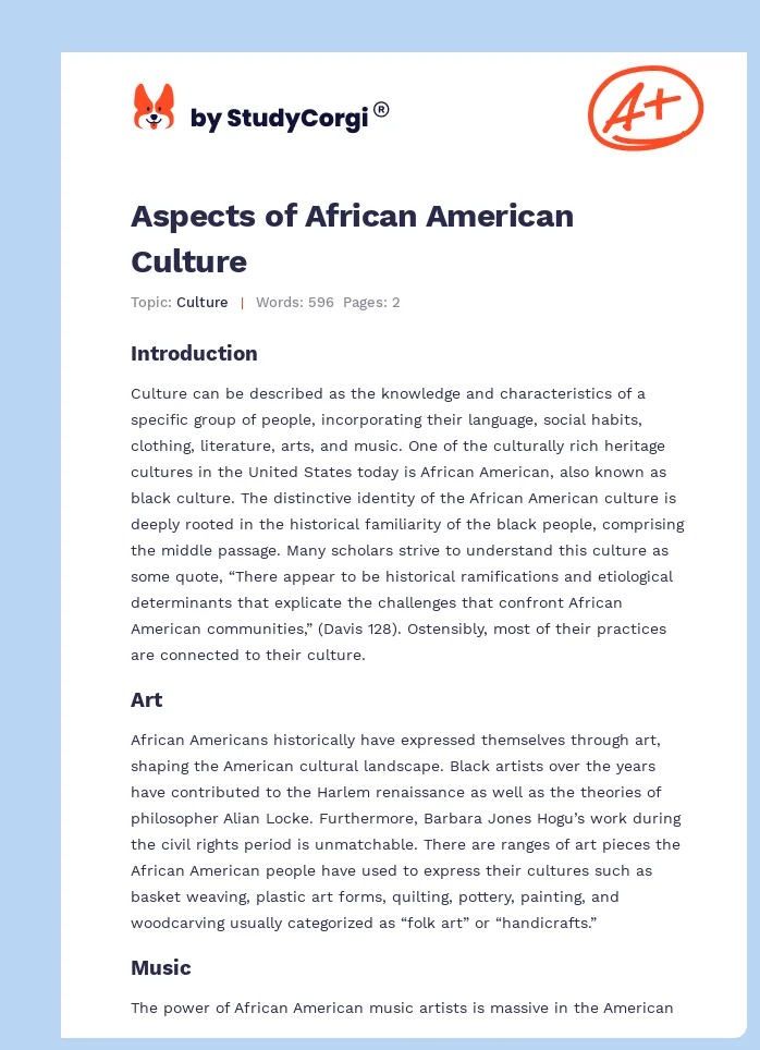 Aspects of African American Culture. Page 1