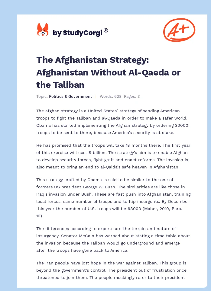The Afghanistan Strategy: Afghanistan Without Al-Qaeda or the Taliban. Page 1