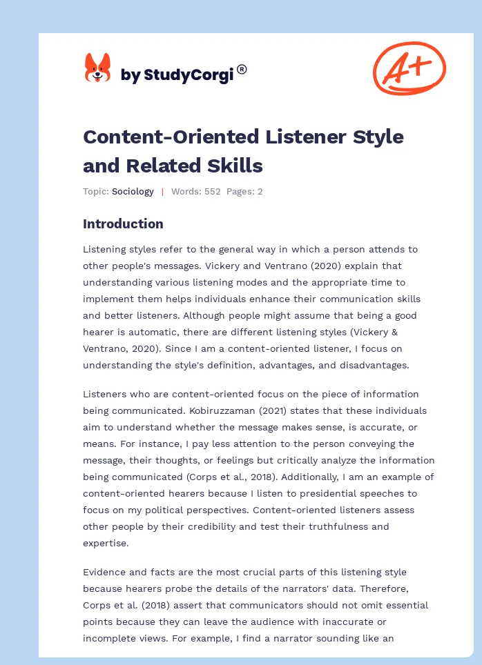 Content-Oriented Listener Style and Related Skills. Page 1