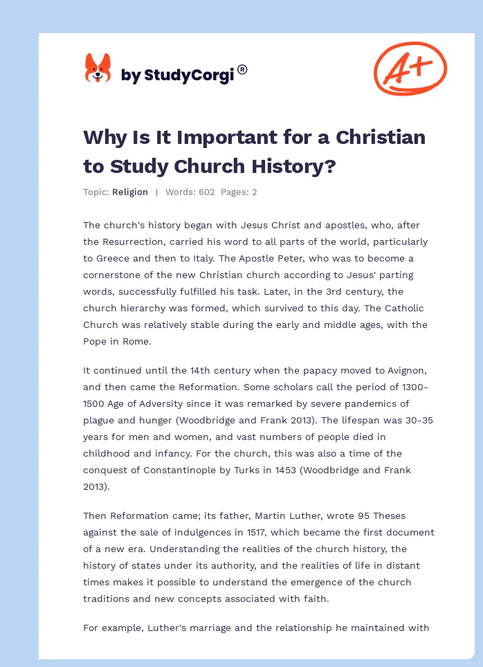 Why Is It Important for a Christian to Study Church History?. Page 1