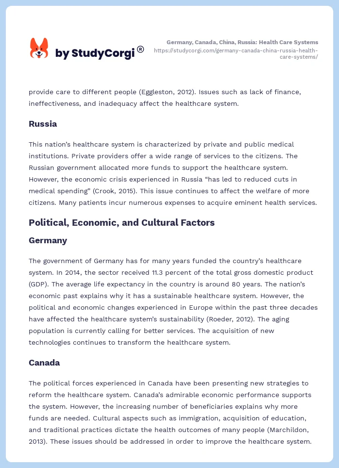Germany, Canada, China, Russia: Health Care Systems. Page 2
