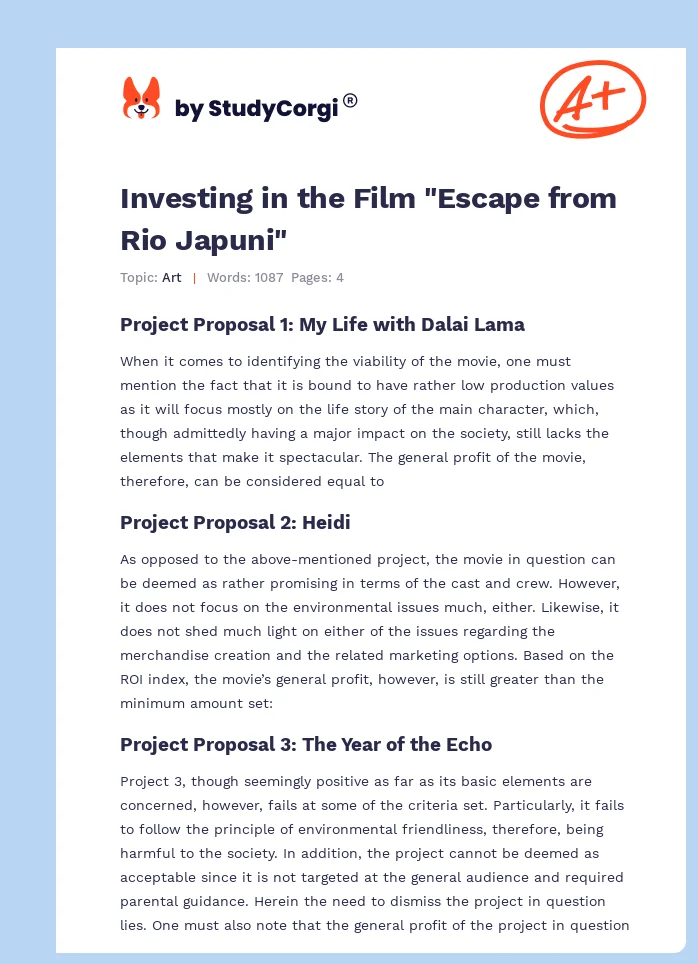 Investing in the Film "Escape from Rio Japuni". Page 1