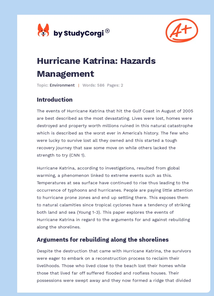 Hurricane Katrina: Hazards Management. Page 1