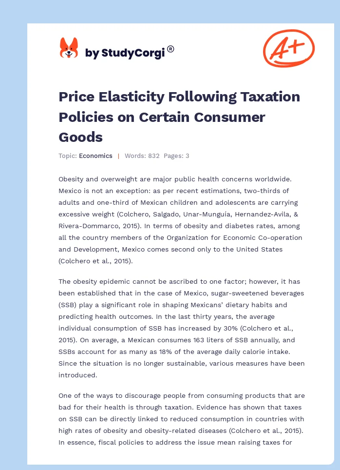 Price Elasticity Following Taxation Policies on Certain Consumer Goods. Page 1