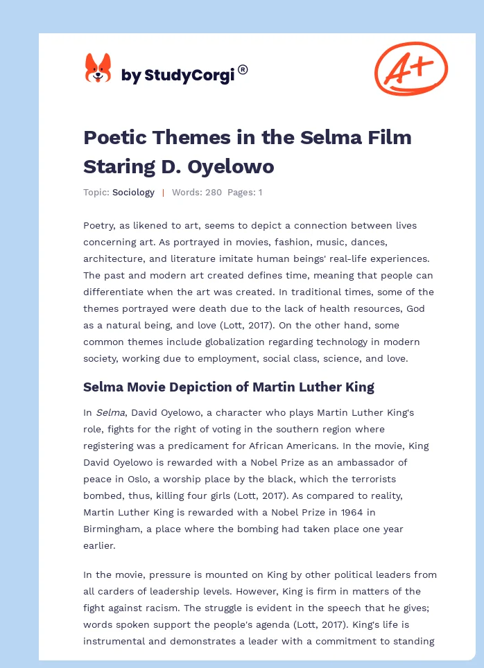 Poetic Themes in the Selma Film Staring D. Oyelowo. Page 1