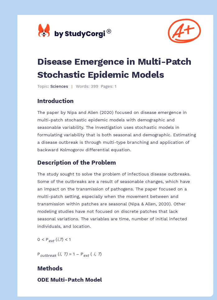 Disease Emergence in Multi-Patch Stochastic Epidemic Models. Page 1