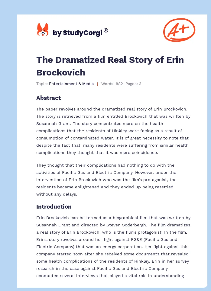 The Dramatized Real Story of Erin Brockovich. Page 1