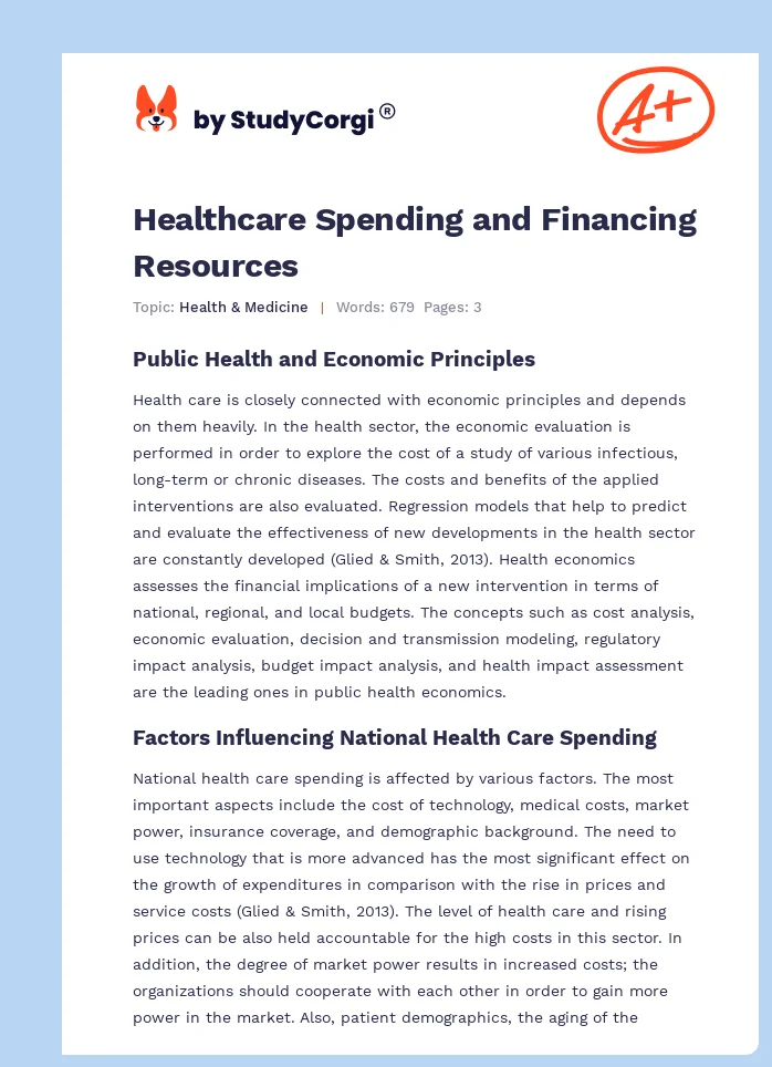 Healthcare Spending and Financing Resources. Page 1