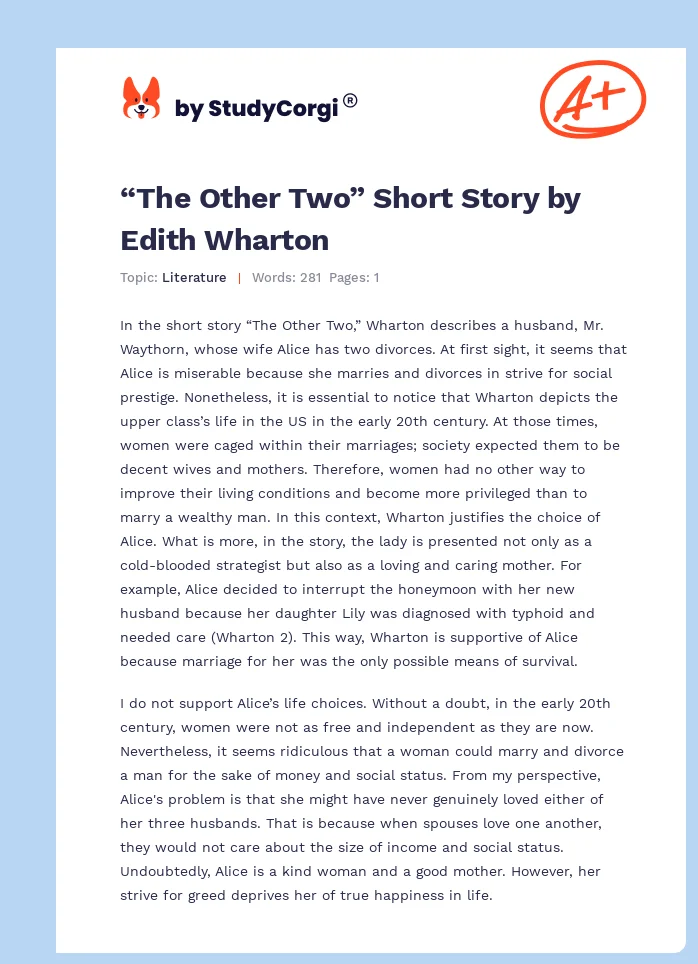 “The Other Two” Short Story by Edith Wharton. Page 1