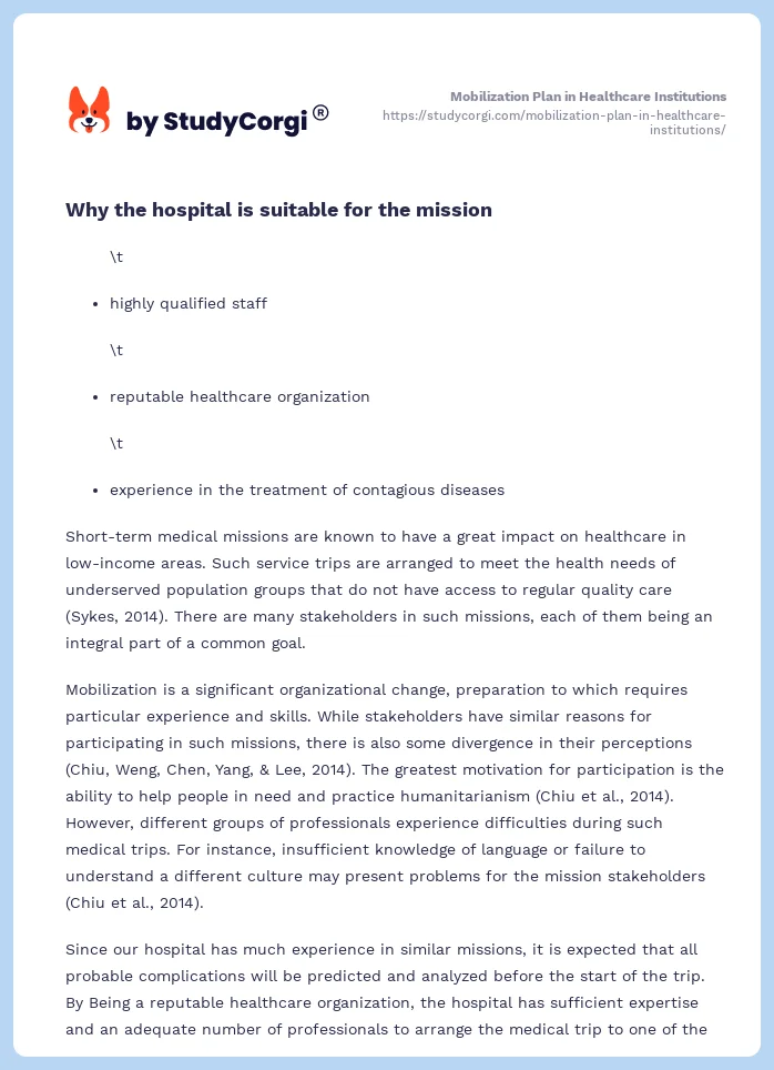 Mobilization Plan in Healthcare Institutions. Page 2