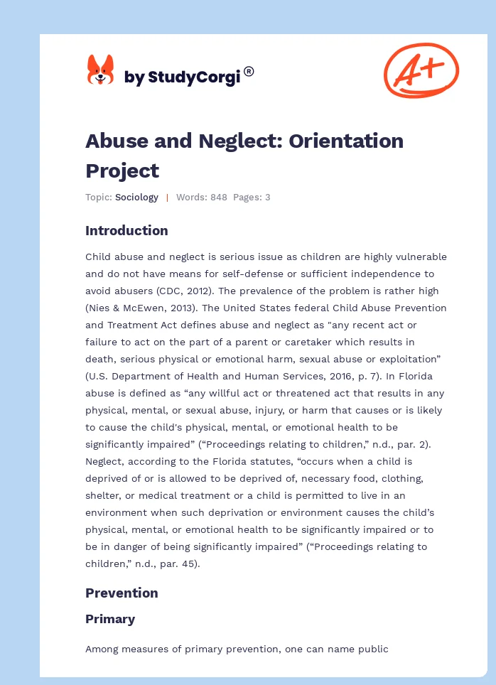 Abuse and Neglect: Orientation Project. Page 1