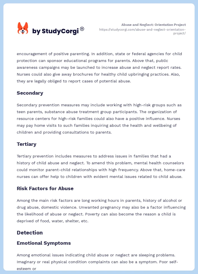 Abuse and Neglect: Orientation Project. Page 2