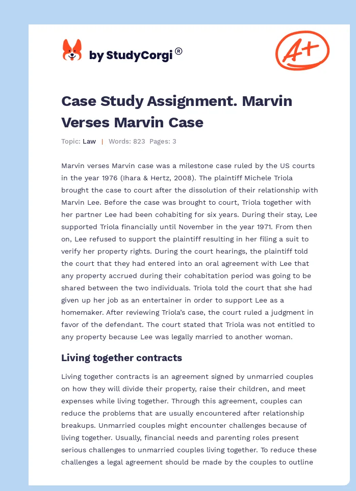Case Study Assignment. Marvin Verses Marvin Case. Page 1