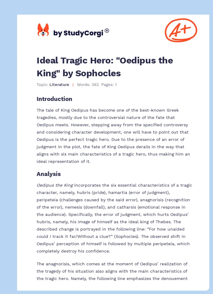 Ideal Tragic Hero: "Oedipus the King" by Sophocles. Page 1
