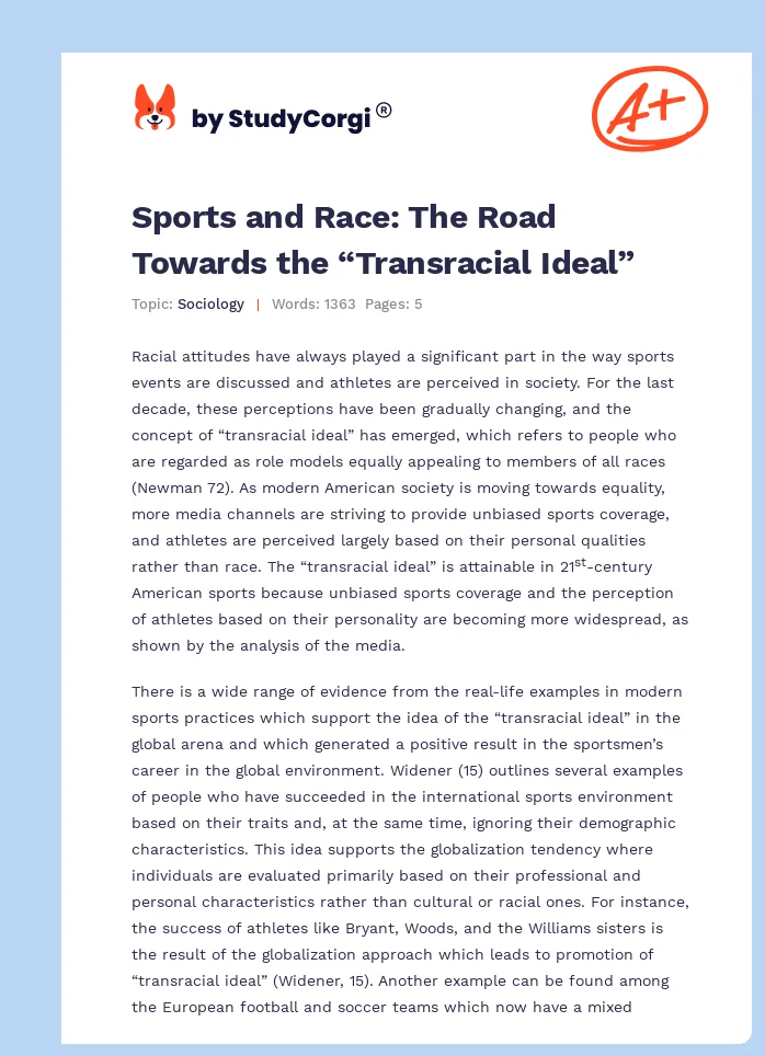 Sports and Race: The Road Towards the “Transracial Ideal”. Page 1