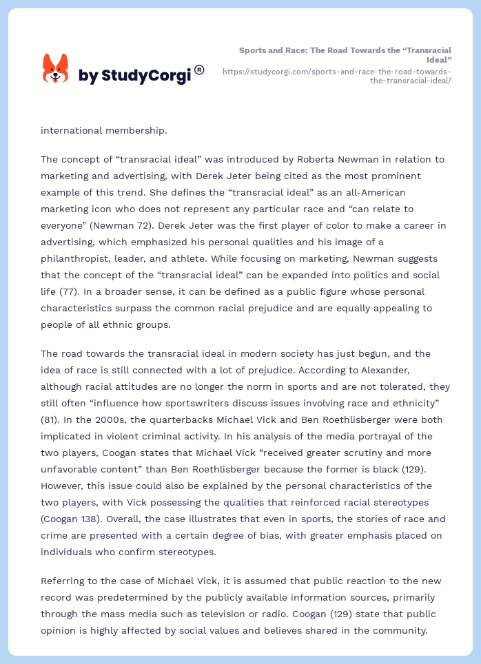 Sports and Race: The Road Towards the “Transracial Ideal”. Page 2