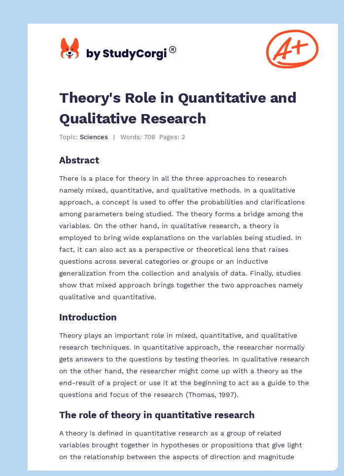 Theory's Role in Quantitative and Qualitative Research. Page 1