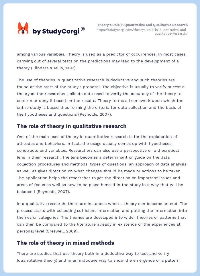 Theory's Role in Quantitative and Qualitative Research. Page 2