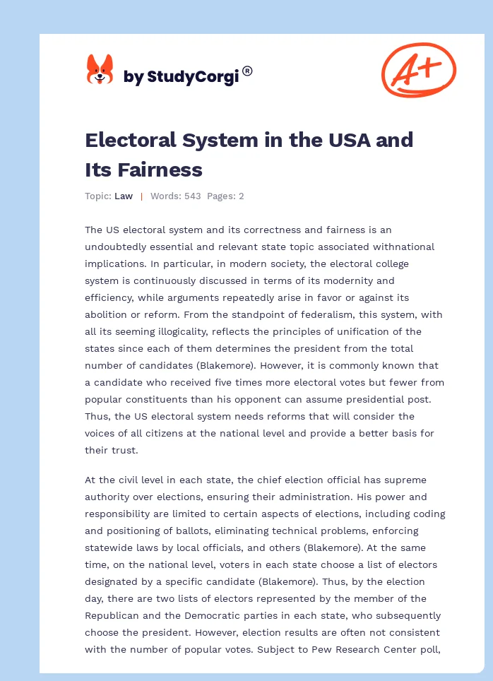 Electoral System in the USA and Its Fairness. Page 1